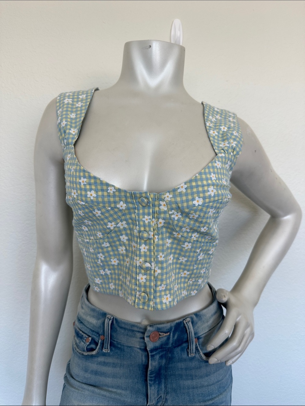 Storia Gingham Daisy Corset Crop Top